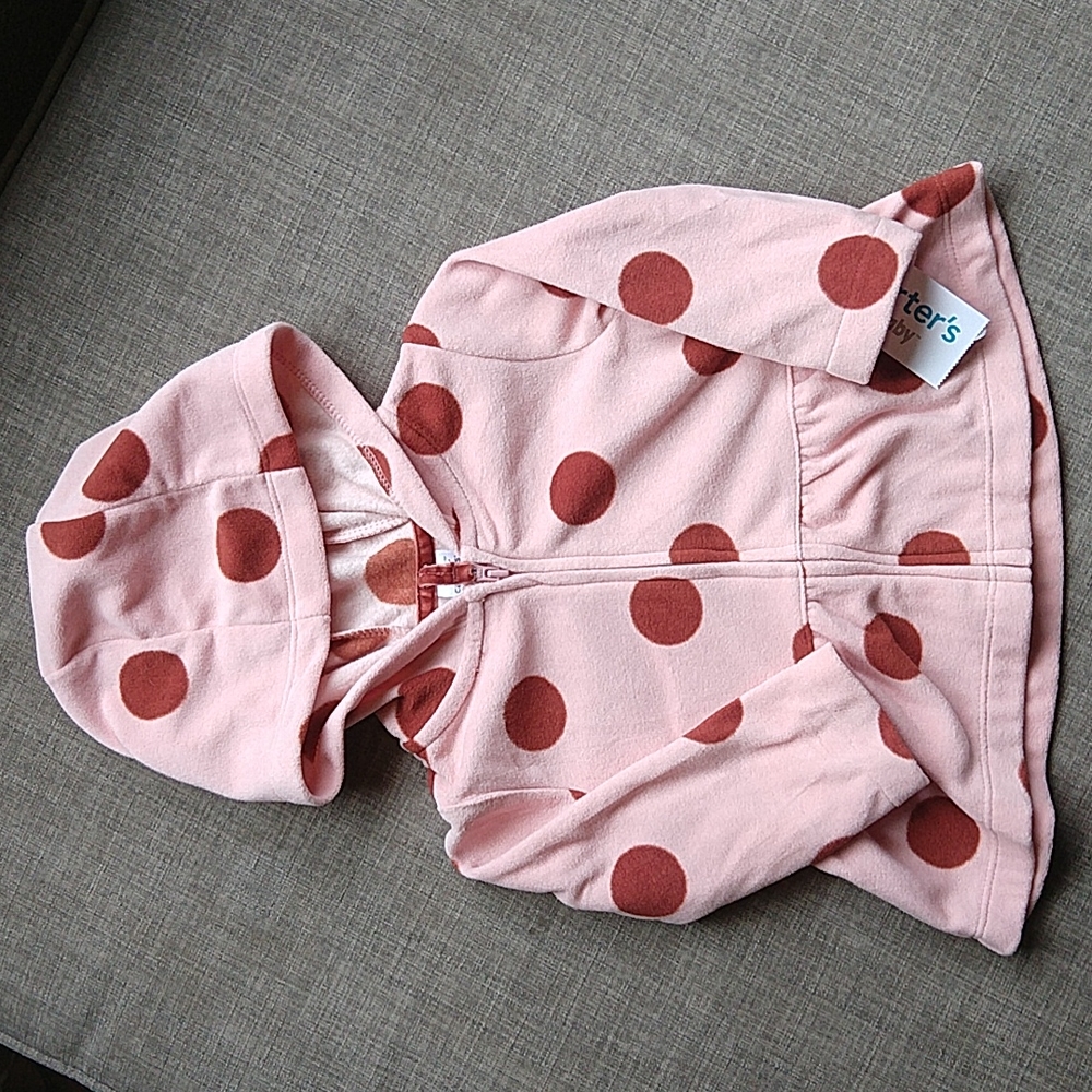 Carter's Fleece Hooded Ruffle Pink Polkadot Zip up Jacket 9m